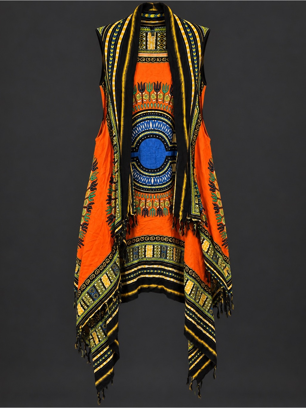 Orange African Print Sleeveless Vest